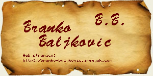 Branko Baljković vizit kartica